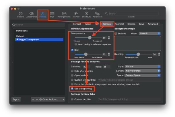 Come ottenere finestre di terminale trasparenti in iTerm2 su Mac