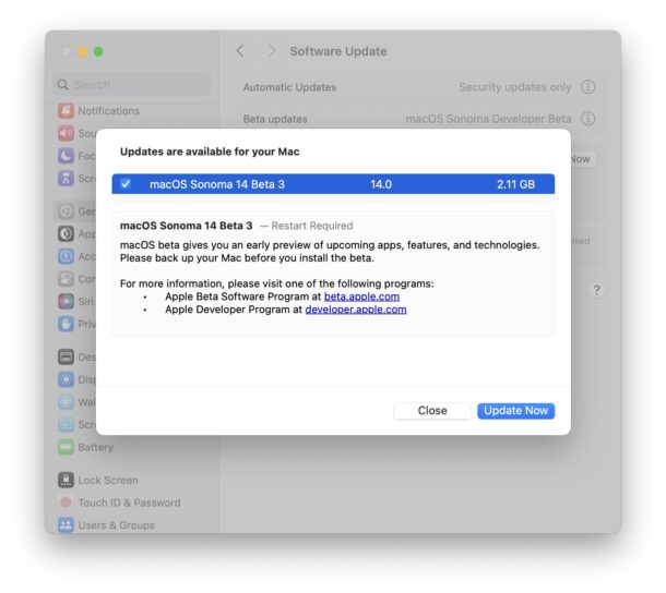 download di macOS Sonoma beta pubblica 3