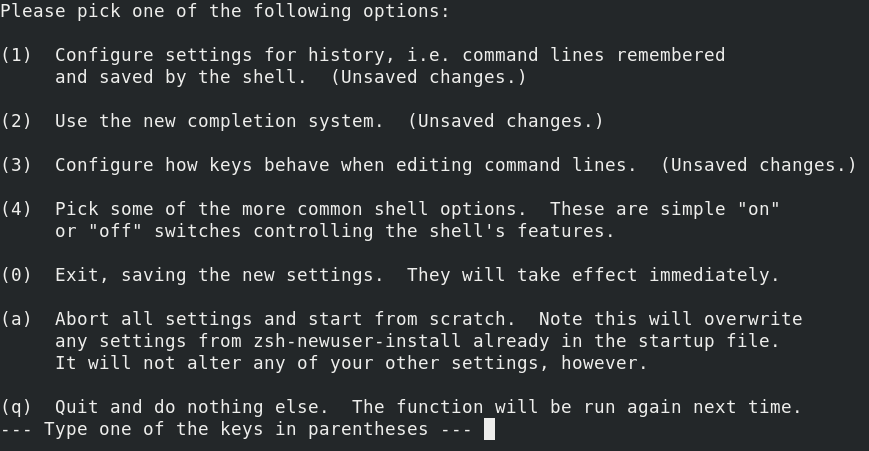 Opzione shell Zsh