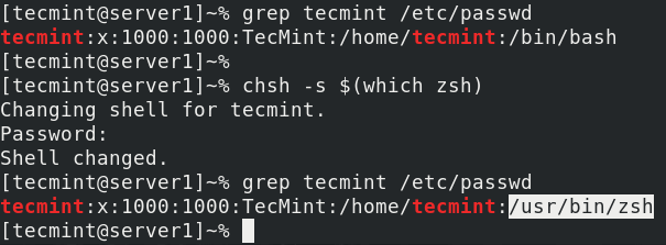 Imposta la shell predefinita Zsh in Fedora