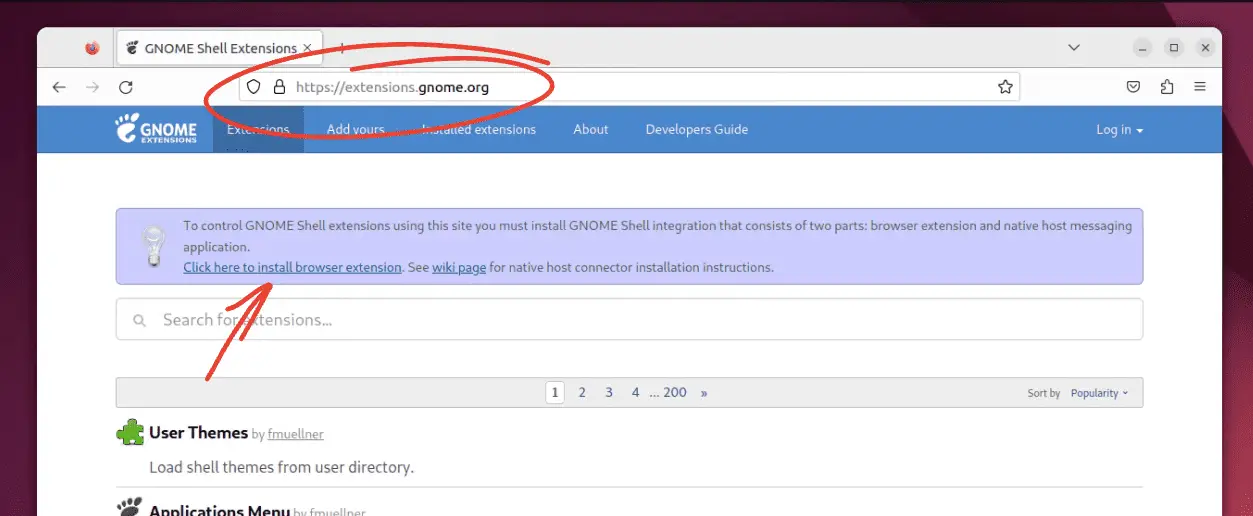 installazione dell'estensione del browser gnome su Ubuntu
