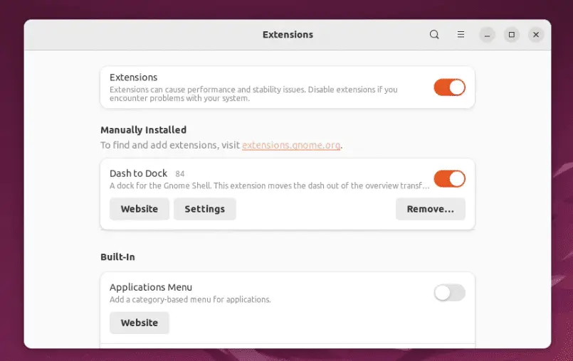 gestire le estensioni su Ubuntu 22.04