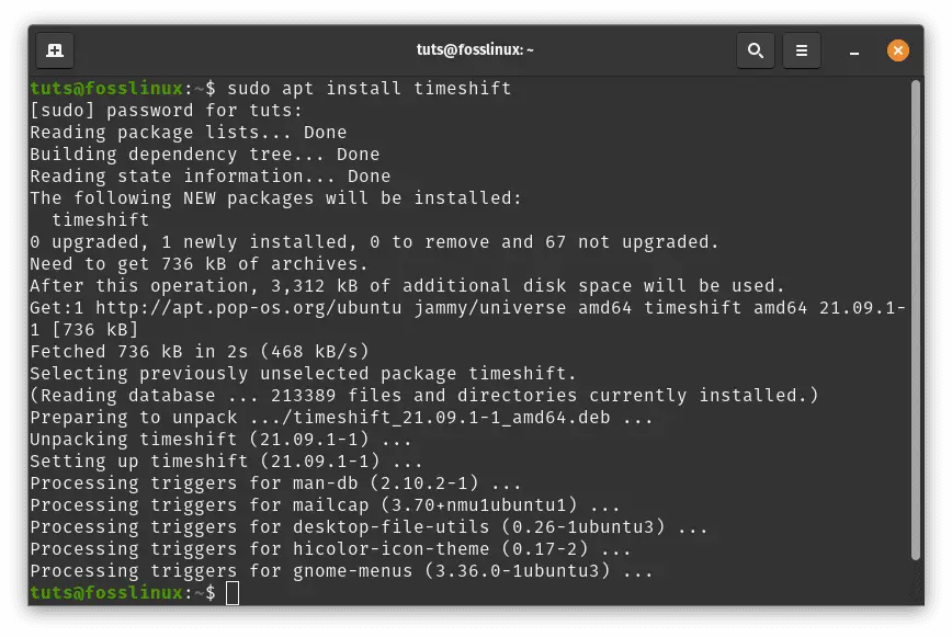 installare timeshift
