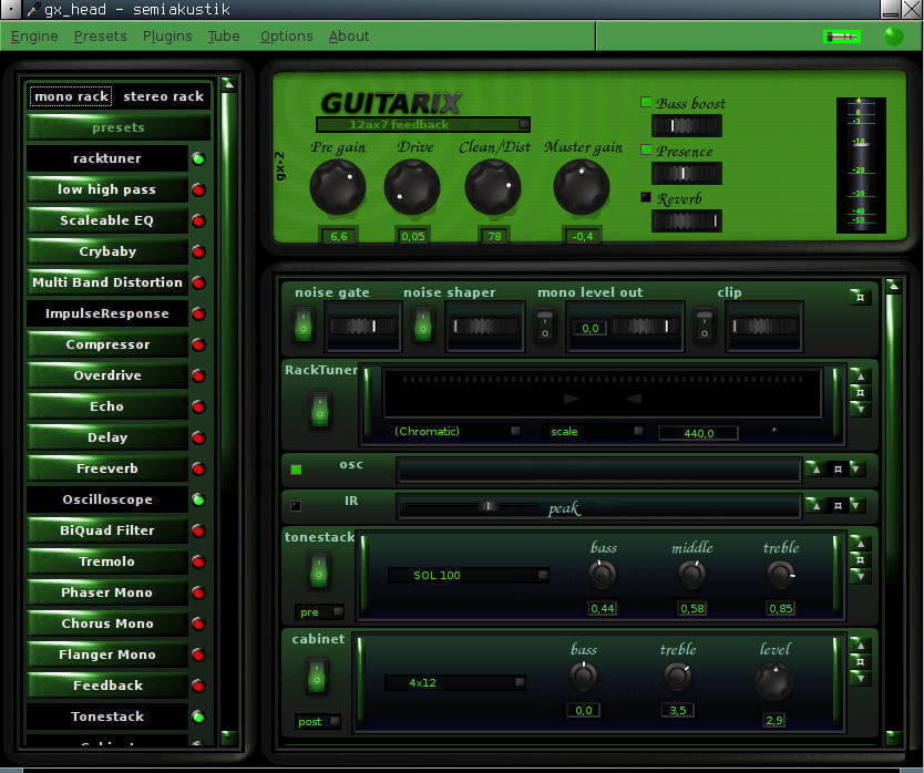 Guitarix in esecuzione su Linux