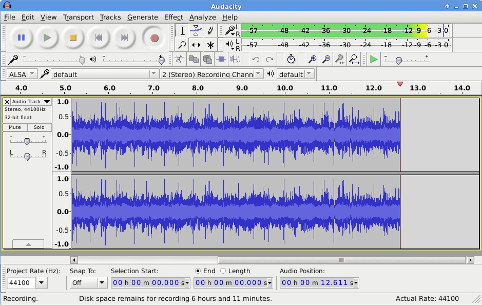 Audacity in esecuzione su Linux