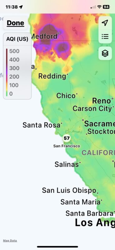 Mappa AQI su iPhone