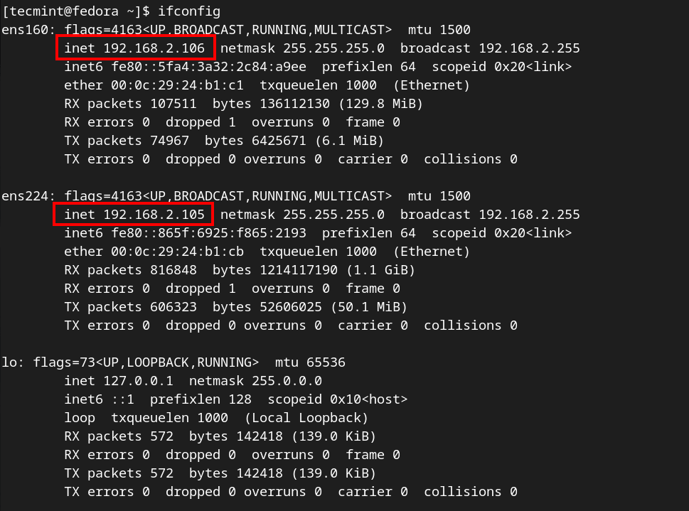 Controlla l'indirizzo IP in Linux