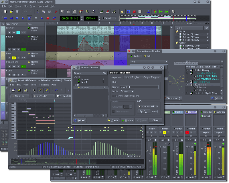 Qtractor in esecuzione su Linux