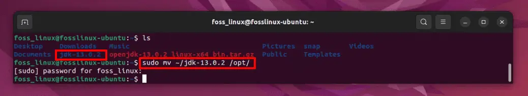 spostamento della cartella openjdk estratta per optare