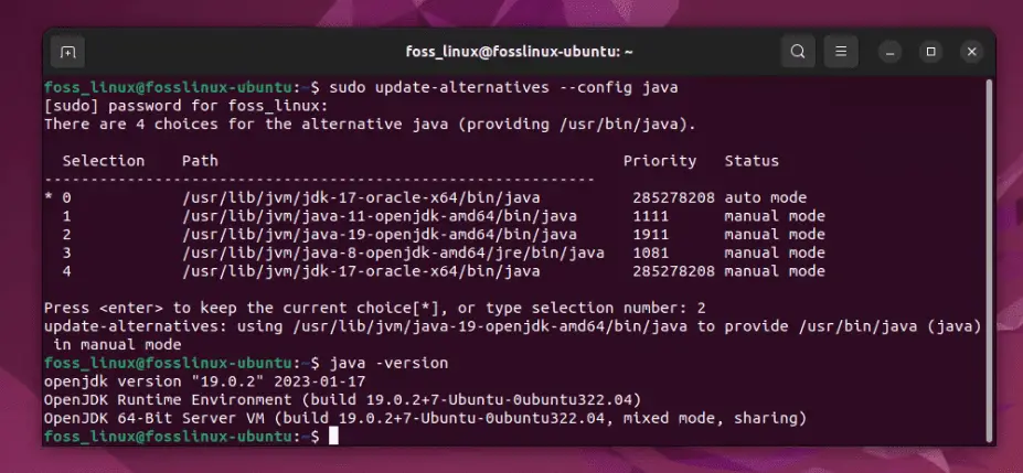 impostare una versione Java e verificarla