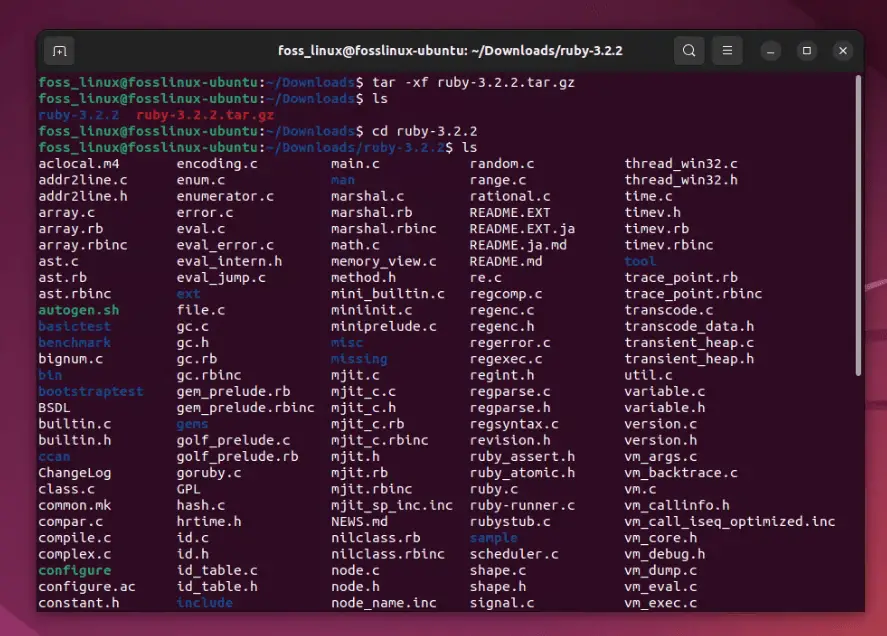 vedendo il contenuto del pacchetto ruby ​​3.2.2