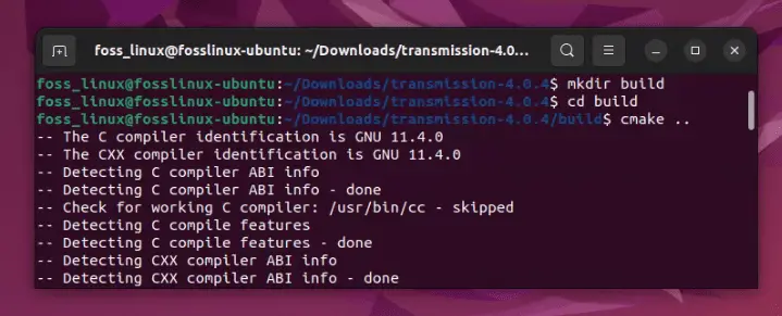 utilizzando cmake per installare la trasmissione