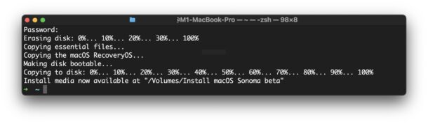 Completamento della creazione di un'unità USB di installazione di macOS Sonoma avviabile