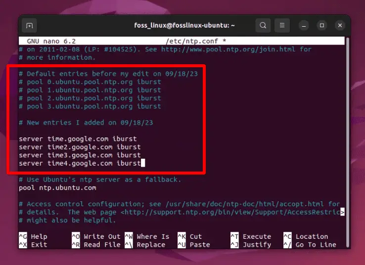 modifica del file di configurazione ntp e aggiunta di server ntp personalizzati