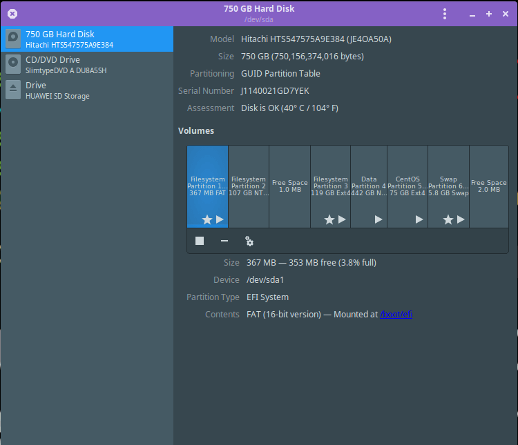 Utilità disco Gnome per la scansione del disco Linux