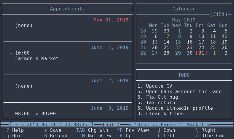 Calcurse - Applicazione di calendario e pianificazione