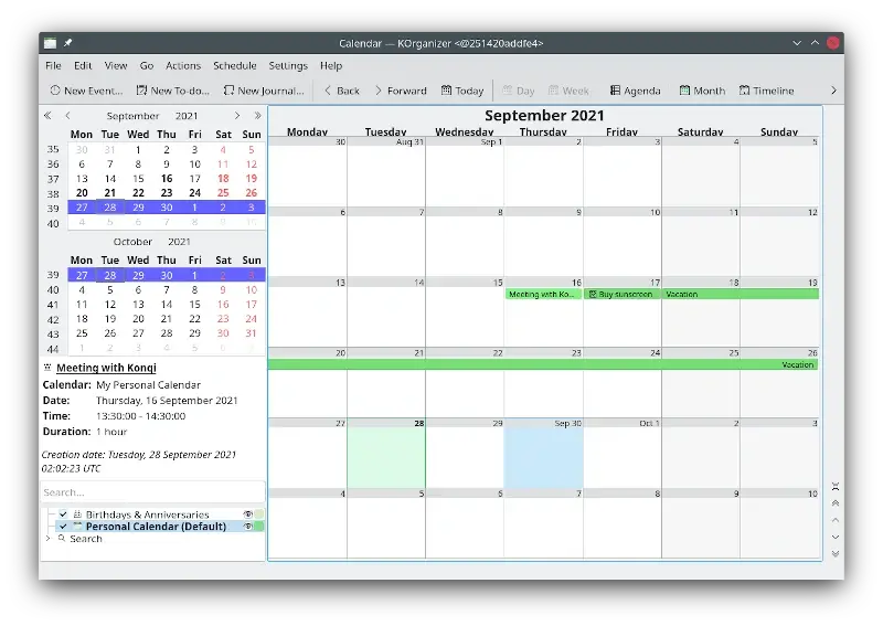 KOrganizer - Applicazione Calendario