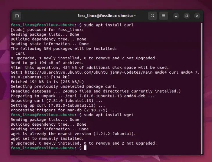 installazione di curl e wget su Ubuntu