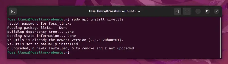 installazione delle utilità xz su Ubuntu