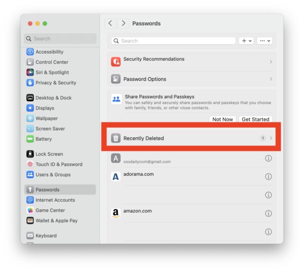 Trova le password eliminate di recente su Mac per recuperarle