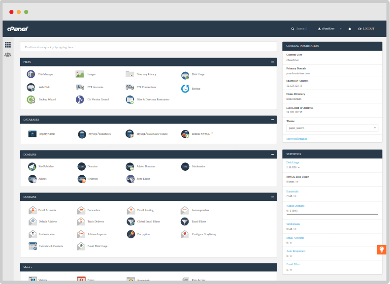 Pannello di controllo del server CPanel
