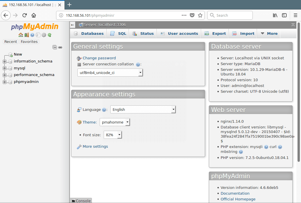 PhpMyAdmin Amministrazione del database MySQL