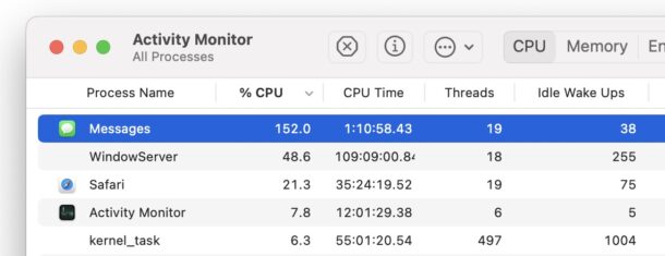 Messaggi utilizza una CPU elevata sul Mac e lo rallenta