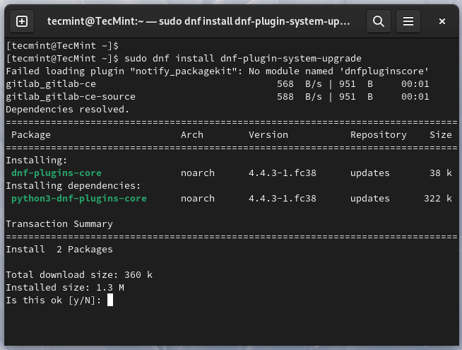 Installa il plugin dnf-plugin-system-upgrade