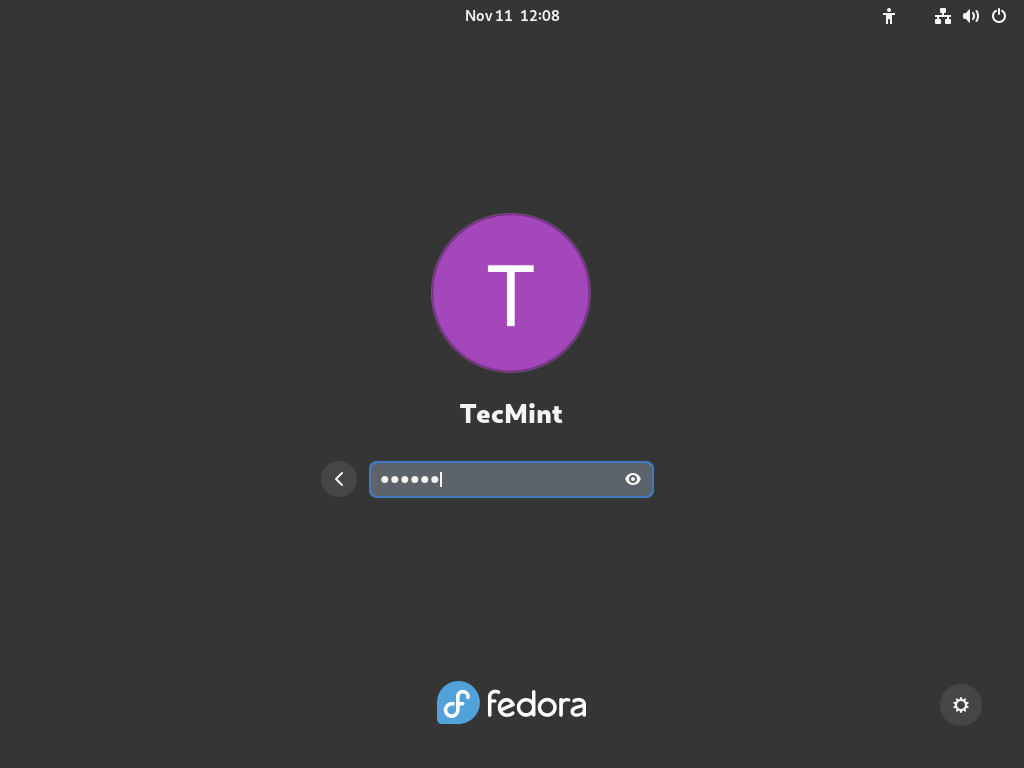 Schermata di accesso a Fedora