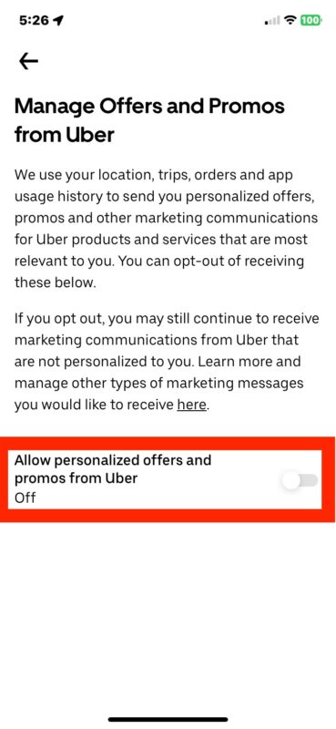 Come disattivare le notifiche promozionali e gli avvisi di marketing Uber