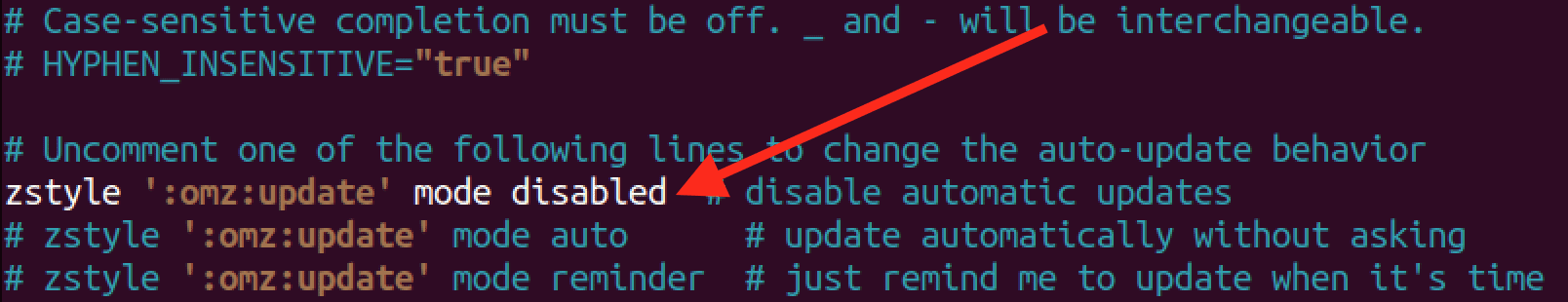 disabilitare l'aggiornamento automatico zsh