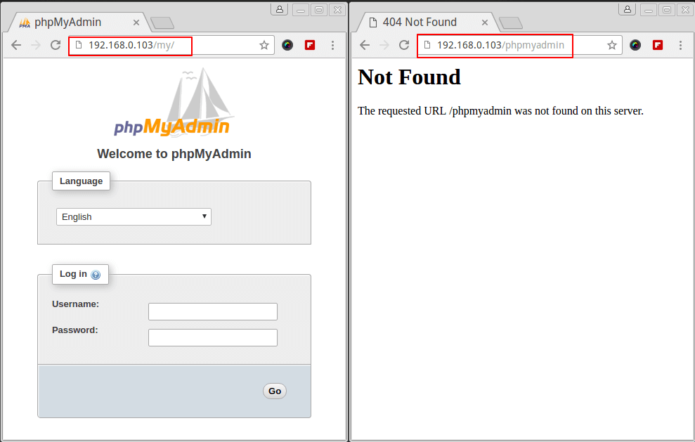 Pagina di accesso sicura a PhpMyAdmin