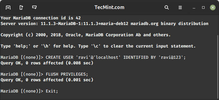 Crea utente MySQL