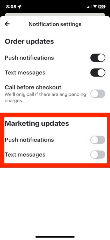 Disabilita le notifiche promozionali e di marketing di Instacart su iPhone