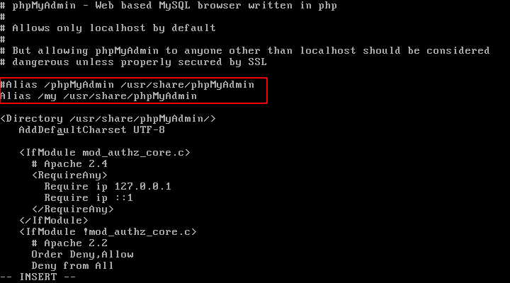 PhpMyAdmin Cambia alias
