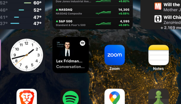 Una pila di widget sulla schermata Home di iPhone o iPad è interattiva e può essere spostata da una all'altra 