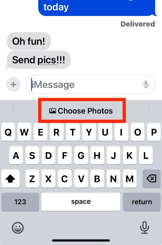 Chiedere a qualcuno di inviare foto o inviare immagini gli chiederà di selezionare le foto dalla propria libreria di foto per condividerle con te