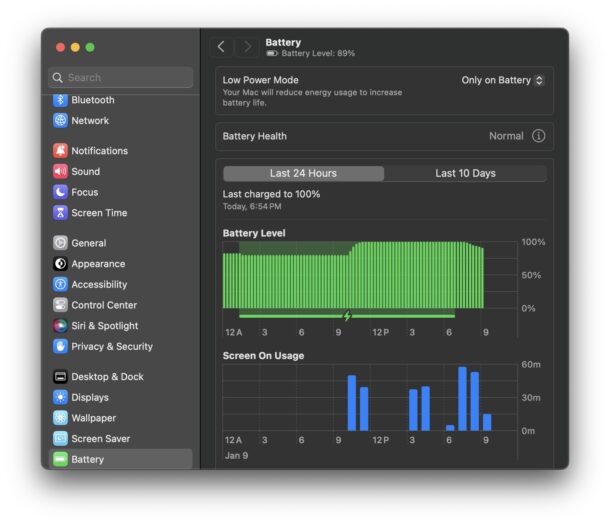 Modalità risparmio energetico abilitata su un MacBook Air