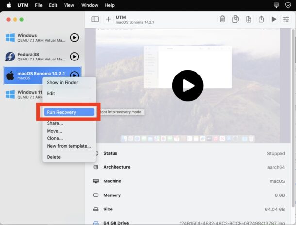 Come avviare la modalità di ripristino in MacOS su UTM per Mac Apple Silicon