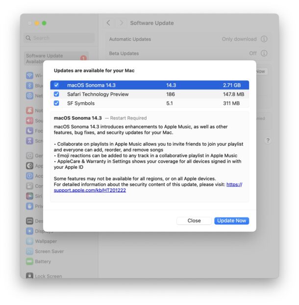 Aggiornamento macOS Sonoma 14.3 disponibile per il download