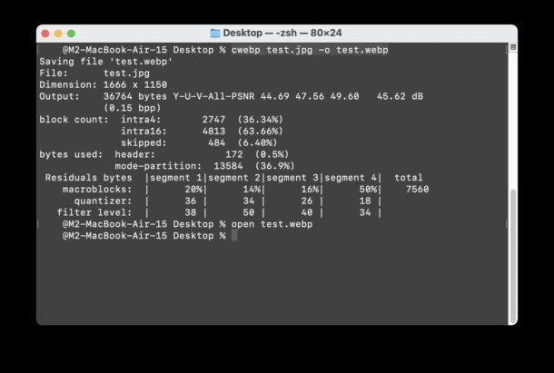 Converti immagine in webp dalla riga di comando su Mac