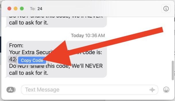 Copia facilmente il codice di sicurezza da Messaggi su Mac