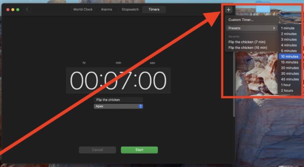 Impostazioni semplici del timer preimpostato sul timer del Mac nell'app Orologio