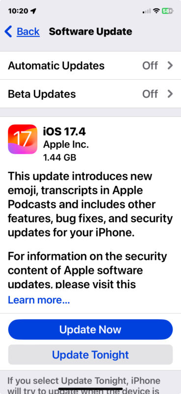 Aggiornamento iOS 17.4