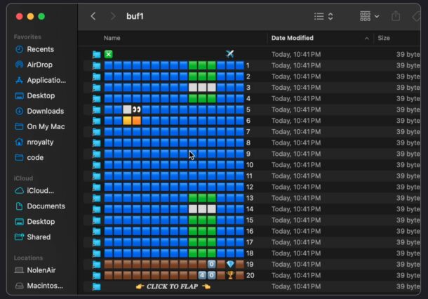 Flappy Dird è Flappy Bird implementato nel Finder di MacOS