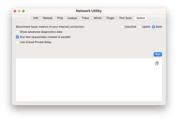 Neo Network Utility su Mac con un test di velocità