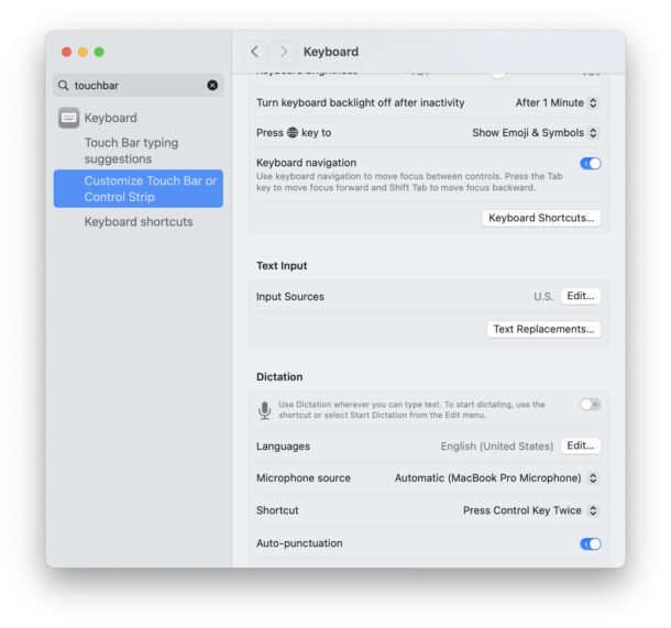 Le impostazioni del touch bar sono scomparse su Mac e Touch Bar smette di funzionare