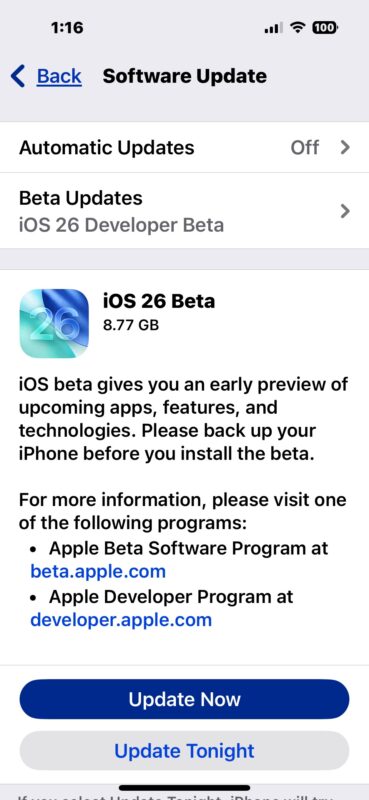 Scarica e installa iOS 26 beta