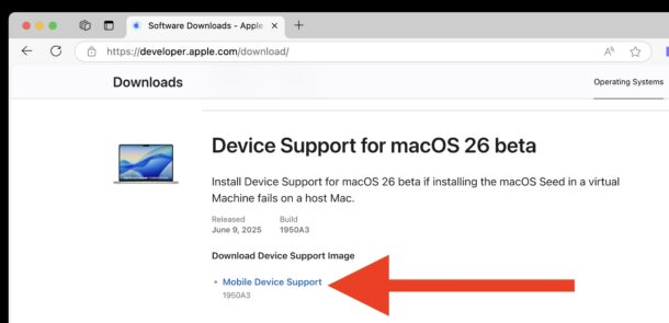 Scarica il supporto del dispositivo per macos tahoe 26 beta