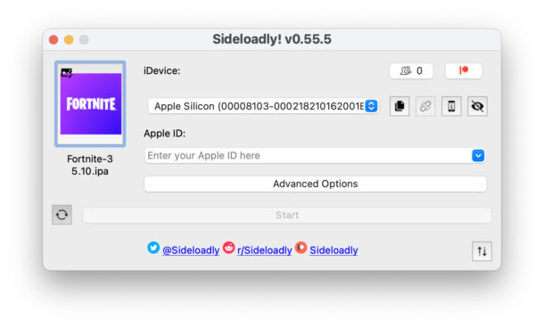 Usa sideloadly per installare e sideload Fortnite sul Mac